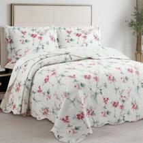 Cobre Leito Super King Dupla Face Estampado 03 Peças Toque Macio Evolution Floral Brisa Rosa