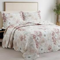 Cobre Leito Super King Dupla Face Estampado 03 Peças Toque Macio Evolution Floral Rosê Vintage