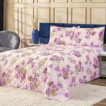 Cobre leito ternura queen com 3 peças patchwork rosa