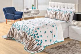 Cobre leito Tulipas Casal Queen Percal 180 fios - Azul