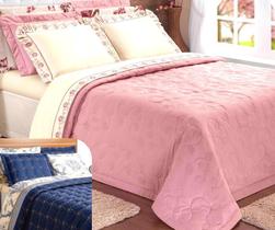 cobreleito bordado cama queen 3 pçs com portas travesseiro estampado yasmin rose