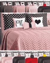 cobreleito cama queen 8 peças com almofada decorativa ultrassonico luxo rose