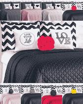 Cobreleito casal 8 peças sem costura com almofada decorativa preto com pink