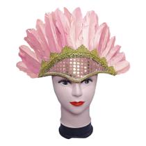 Cocar Indígena de Carnaval Rosa Claro de Penas