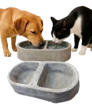 Cocho Comedouro E Bebedouro Duplo 1lt Em Concreto P/ Cães Ou Gatos