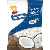 Coco em flocos úmido adoçado menina - embalagem com 24 unidades de 100g Coco em flocos úmido adoçado menina - embalagem com 24 unidades de 100g