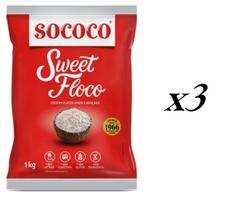 Coco Ralado Sococo Sweet Floco úmido e adoçado- Kit 3 kilos