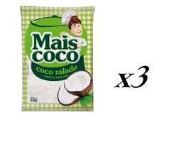 Coco Ralado úmido Adoçado Mais Coco 3 Pacotes de 1 kilo