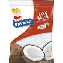 Coco ralado úmido e adoçado menina - embalagem com 48 unidades de 50g Coco ralado úmido e adoçado menina - embalagem com 48 unidades de 50g