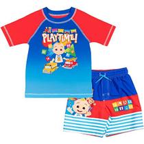 CoComelon JJ Baby Boys Rash Guard e Swim Trunks Outfit Set Red/Blue 18 Months