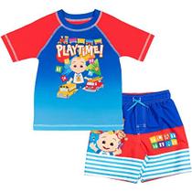 CoComelon JJ Baby Boys Rash Guard e Swim Trunks Outfit Set Vermelho/Azul 12 Meses