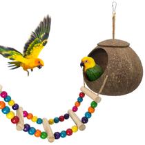 Coconut Bird House Eeaivnm suspenso com escada para pássaros pequenos