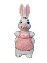 Coelha Bomboniere Baleiro de Ceramica Feliz Pascoa Rosa - Decore Casa