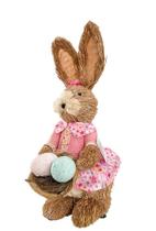Coelha de pascoa em palha com vestido e ovos 40cm - Raffaello Decor