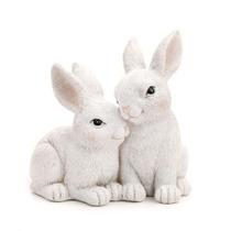 Coelhinhos Brancos sentados Cute Family carinhosos Para Decoração 12x11 cm