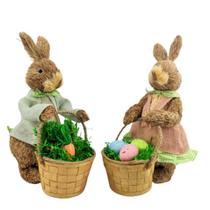 Coelho Casal Cesta Decorativo Páscoa 42X18Cm Decoração Coelho Casal Cesta Decorativo Páscoa 42X18Cm Decoração