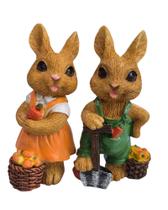Coelho Casal Resina Marrom Com Cesta-9cm - Multiart