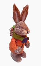 Coelho de Palha em Pe com casaco Pa e cesto de cenouras