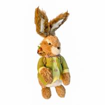 Coelho de Palha roupa de juta e camisa com cesto de cenouras