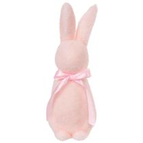 Coelho de Páscoa com textura flocada rosa com laço 19x8x8