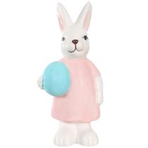 Coelho de Páscoa em cerâmica com vestido rosa e ovo 12,6x4,5