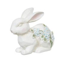 Coelho de Páscoa Resina Floral Branco e Azul 17,7x15x8,7cm