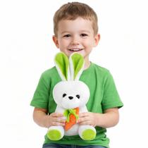 Coelho de Pelúcia com Cenoura 30cm Presente Páscoa Decoração Infantil Fofo Boneco