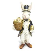 Coelho Elegante com Cartola e Ovos de Páscoa 31x14cm