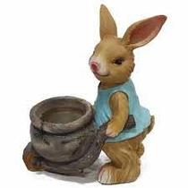 COELHO EM RESINA POTE C/RODAS FLORES 29X17X35cm