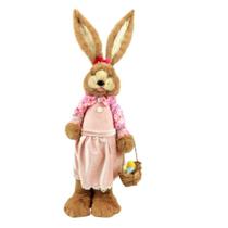 Coelho Fêmea Pelúcia Palha Rosa Decorativo Páscoa 62x22x15cm - Inigual