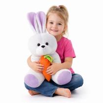 Coelho Grande 48cm Pelúcia com Cenoura Decoração Presente de Páscoa Infantil Fofo