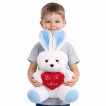 Coelho Grande de Pelúcia 48cm com Coração "Eu Te Amo" Presente Infantil Páscoa