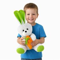 Coelho Grande de Pelúcia com Cenoura 48cm Decoração Presente Páscoa Infantil Fofo.