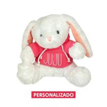 Coelho Pelúcia com Blusa Moletom Capuz Personalizado - Rosa - 15cm - 01 unidade - Cromus Páscoa - Rizzo