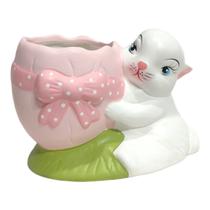 Coelho Pote Bombom de Ceramica Laço Rosa Decoração Pascoa