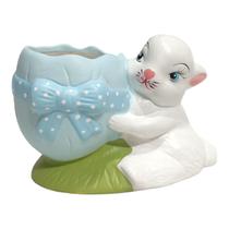 Coelho Pote Bomboniere Enfeite Decoração Pascoa Laço Azul