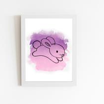Coelho Roxo Animais Colorido Quadro Moldura Branca 60x40cm Coelho Roxo Animais Colorido Quadro Moldura Branca 60x40cm