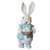 Coelho Rústico Azul Com Cesta de Ovos Enfeite Páscoa 36cm