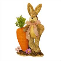 Coelho Rústico em Pé com Cenoura Flores e Laço Páscoa 30cm Coelho Rústico em Pé com Cenoura Flores e Laço Páscoa 30cm