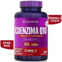 Coenzima Q10 100mg + Ômega 3 TG EPA DHA + Vitamina E - SANAVITA - 60 Cáps - Antioxidante - COQ 10