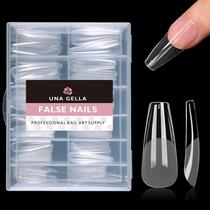Coffin Fake Nails UNA GELLA Long, 504 unidades, pontas de gel pré-moldadas