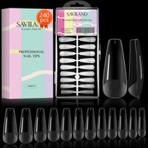 Coffin Nail Tips SAVILAND Matte Texture 240 unidades - 10 tamanhos