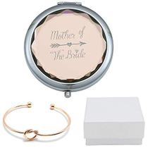 COFOZA Mãe da Noiva Champagne Espelho de Maquiagem de Bolso Compacto com Pulseira de Nó de Ouro Rosa e Caixa de Presente para Proposta de Casamento