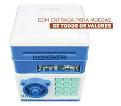 Cofre digital eletronico infantil puxa notas e moedas - azul