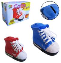 Cofre Infantil De Porcelana Tênis Azul Guarda Moedas