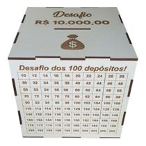 Cofre MDF Desafio 1Mil / 5Mil / 10Mil / 20Mil - Caixa De Madeira - Escolha Sua Meta E Realize Seus Sonhos