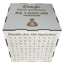 Cofre MDF Desafio 1Mil / 5Mil / 10Mil / 20Mil - Caixa De Madeira - Escolha Sua Meta E Realize Seus Sonhos