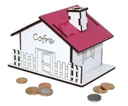 Cofre porta moedas casinha mdf branco e pink - darama