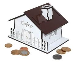 Cofre porta moedas casinha mdf branco marrom - darama
