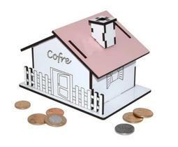Cofre porta moedas casinha mdf branco rosa - darama Cofre porta moedas casinha mdf branco rosa - darama